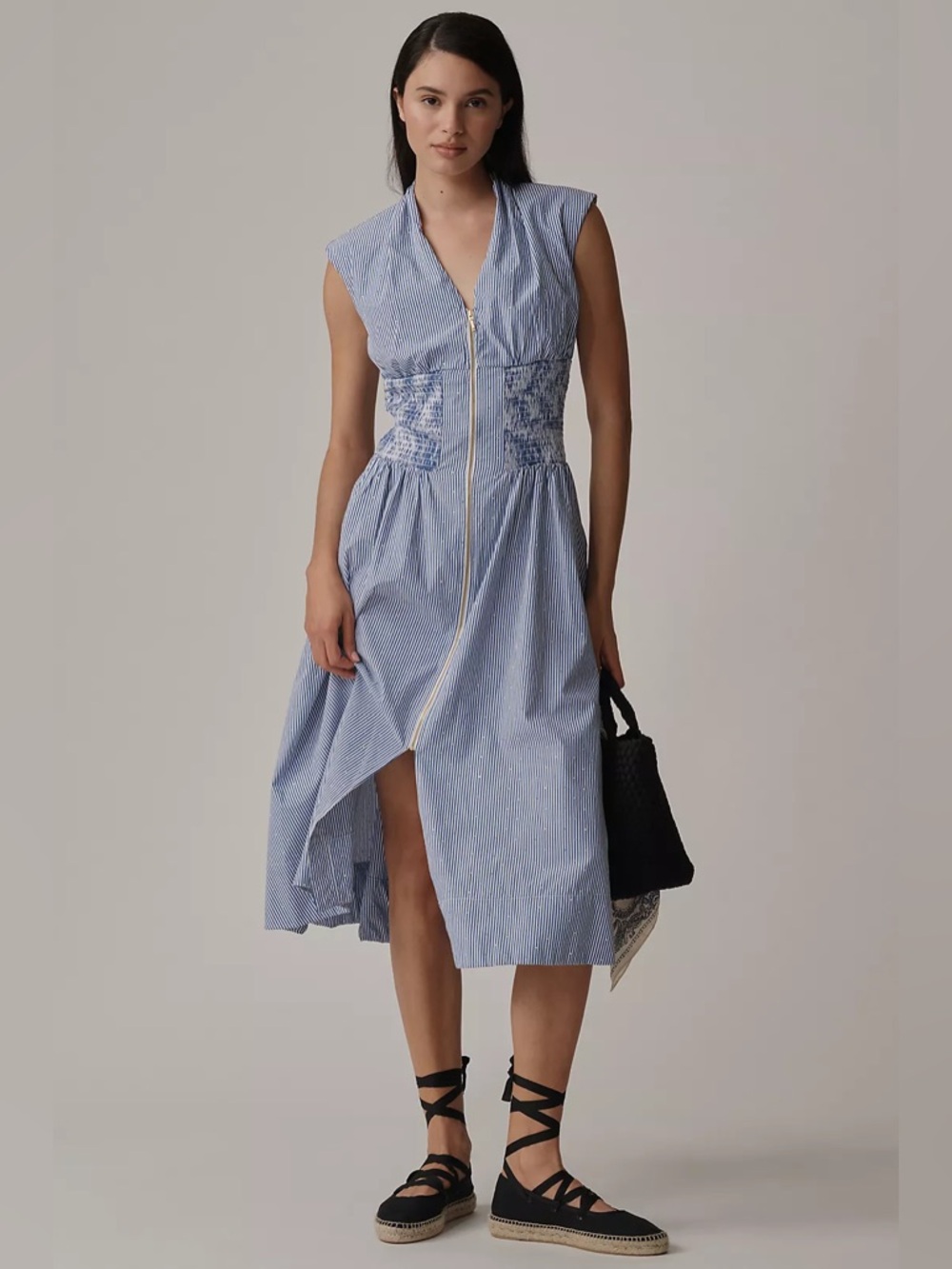 Anthropologie Light Blue Striped Zip-Front Midi Dress